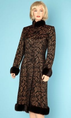 Manteau en satin de soie noir broché or Yves Saint-Laurent