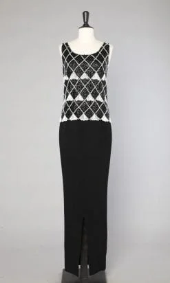 Haut en tricot pailleté noir et perlé blanc 1970