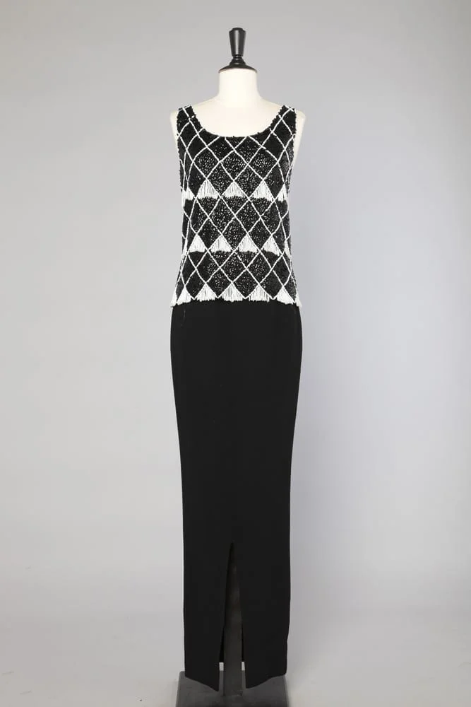 Haut en tricot pailleté noir et perlé blanc 1970