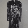 Tailleur 1980 - 1990 entièrement pailleté noir et boutons en strass