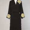 Robe 1940 en crêpe de soie noir et fleurs jaunes
