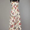 Robe bustier en piqué de coton blanc imprimée de fleurs 1940 - 1950