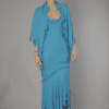 Robe longue en soie turquoise 1990 brodée de perles et paillettes Lempicka