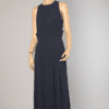 Robe longue en crêpe marine griffée Claude Montana