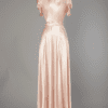 Longue chemise de nuit 1930 en satin de soie rose, tulle, dentelle et paillettes
