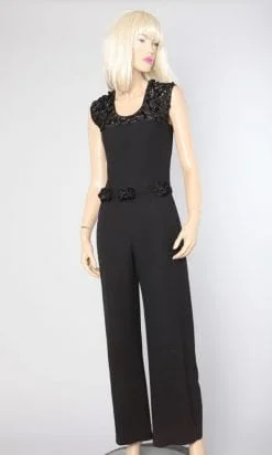 Combinaison pantalon en crêpe noir et dentelle