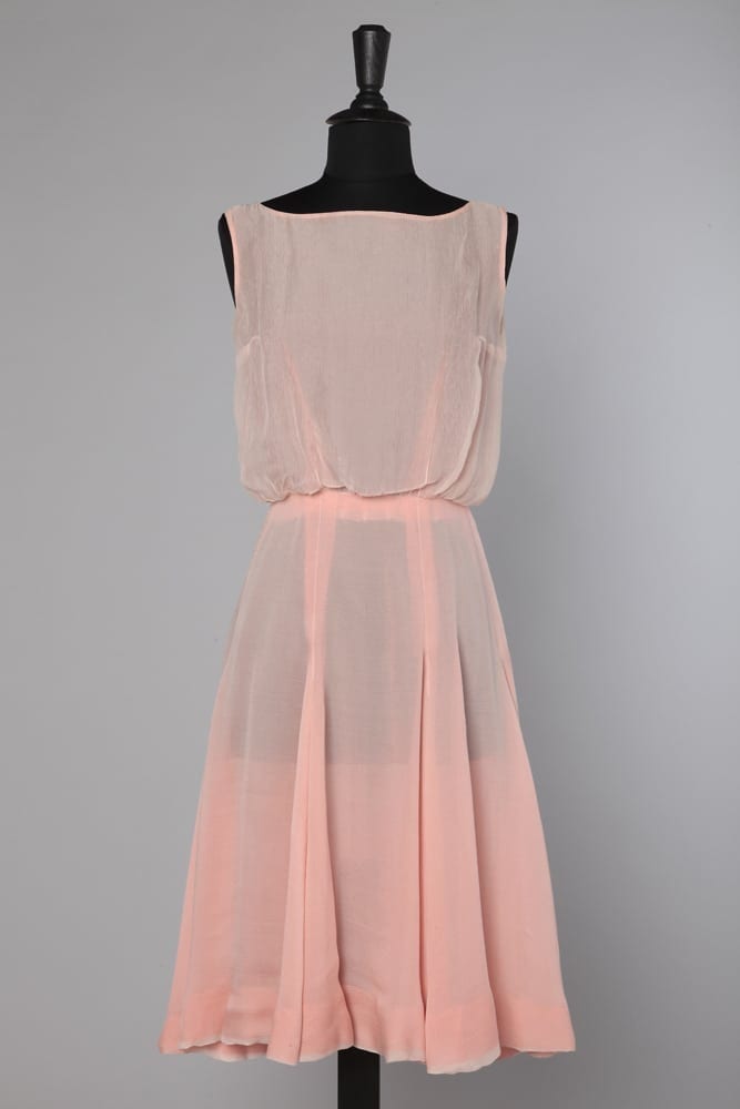 Robe 1950-1960 en mousseline rode Suzanne talbot