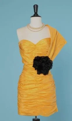Mini robe bustier en faille de soie jaune griffée Loris Azzaro