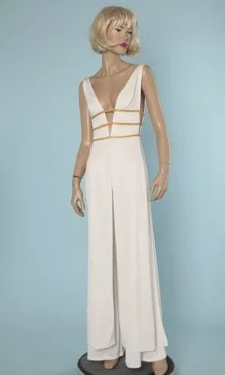 Combinaison pantalon 1970 en jersey de soie blanc griffée Loris Azzaro