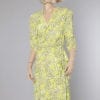 Robe 1940 vert anis en soie imprimée blanche et verte