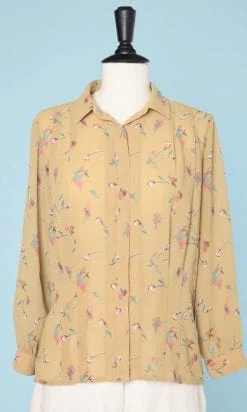 Chemisier 1970 en crêpe et polyamide imprimé de tulipes