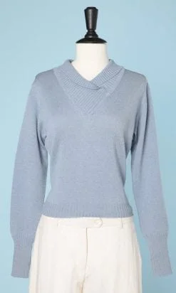 Pull 1950 en lainage à manches longues bleu ciel