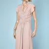 Robe 1940 en crêpe vieux rose avec haut nervuré
