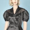 Chemisier en faille grise 1950 avec tulle et croisillons
