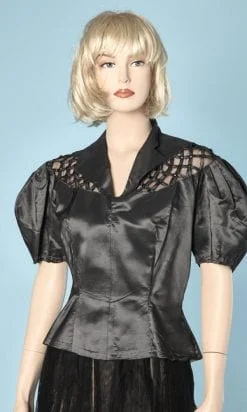 Chemisier en faille grise 1950 avec tulle et croisillons