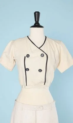 Blouson court 1930 en lin bis et liseré marine