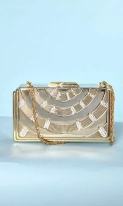 Minaudière en métal doré et strass argent de chez Sak's Fifth Avenue