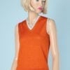 Pull en lainage sans manches 1960 orange à rayures blanche et bleu