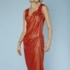Robe en satin rouge corail griffée Vivienne Westwood