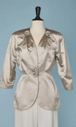 Veste en satin de soie grise griffée Thierry Mugler
