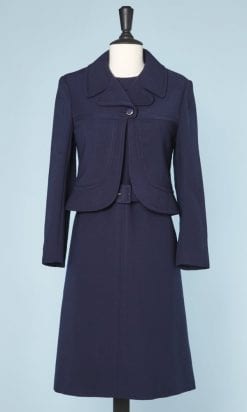 Tailleur robe 1960 - 1970 en jersey de laine marine