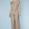 Combinaison pantalon 1990 en lainage beige griffée Thierry Mugler