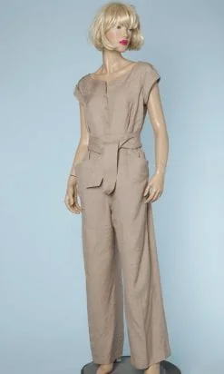 Combinaison pantalon 1990 en lainage beige griffée Thierry Mugler