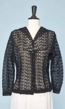 Chemisier 1950 en guipure noire manches longues