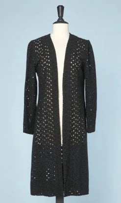 Manteau 1930 en crêpe noir brodé et découpé