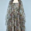 Robe 1950 en voile de nylon gris imprimée de fleurs