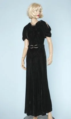 Robe longue en velours de soie noir et lamé or 1930
