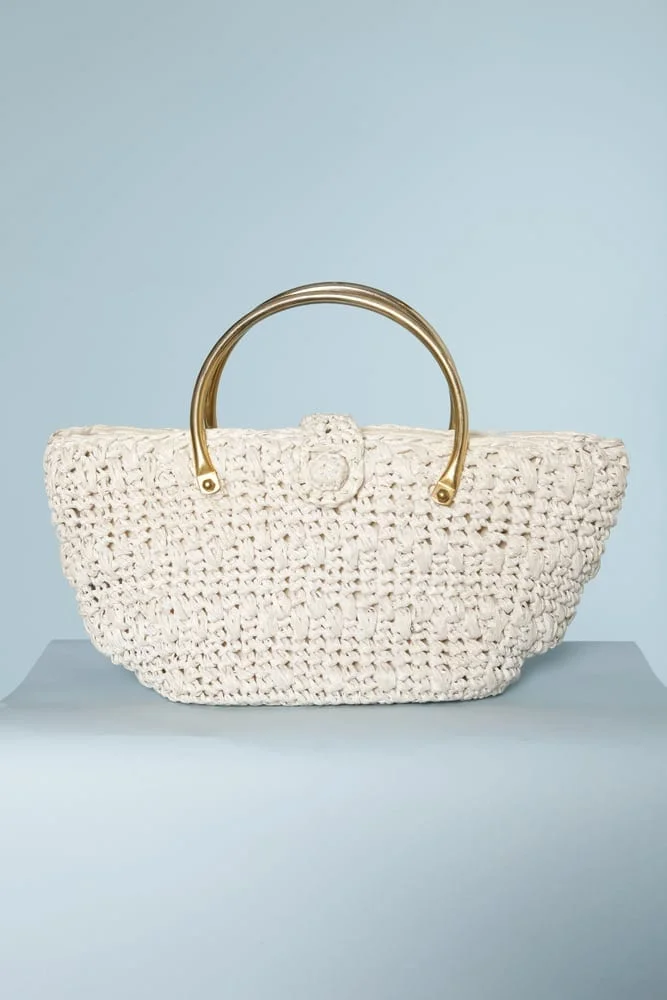 Sac 1950 en raphia et anse en métal – Image 2