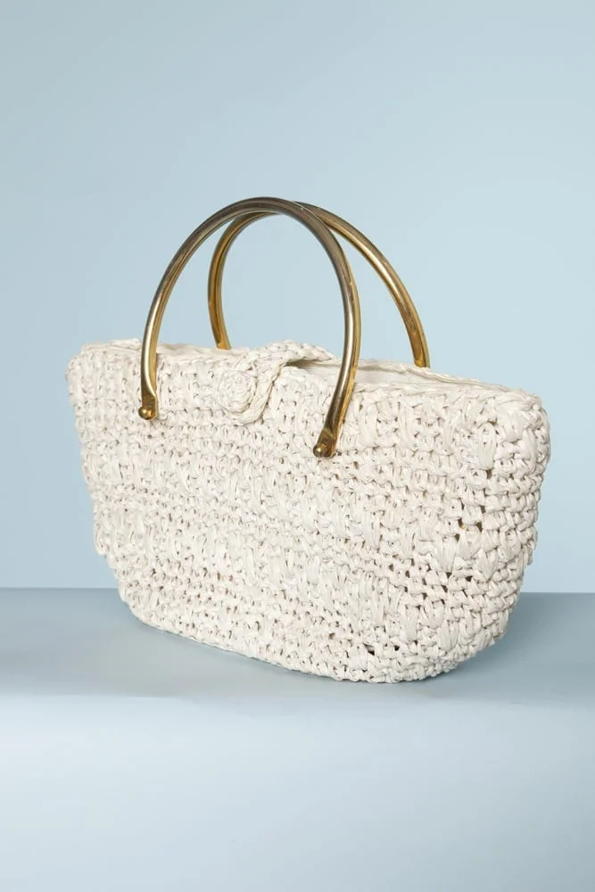 Sac 1950 en raphia et anse en métal – Image 3