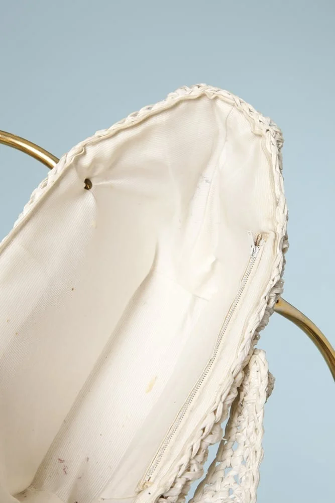 Sac 1950 en raphia et anse en métal – Image 4