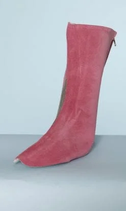 Alternative view of Paire de guêtres en daim rose et cuir ergent et or
