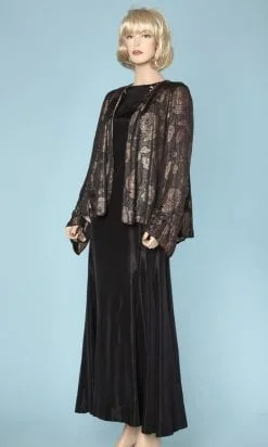 Veste du soir 1930 en soie noir jacquard de roses or