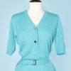 n5480_pull_1960_tricot_bleu_turquoise_boutons_dore_ceinture_pic002