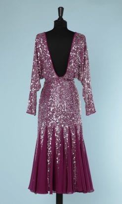 n5864_robe_1980_mousseline_framboise_brodee_paillettes_irisees_quilles_taille_36_pic001