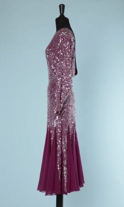 n5864_robe_1980_mousseline_framboise_brodee_paillettes_irisees_quilles_taille_36_pic001