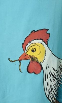 n6035_robe_percale_coton_turquoise_1970_peinte_poules_poussins_taille_38_pic001