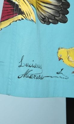 n6035_robe_percale_coton_turquoise_1970_peinte_poules_poussins_taille_38_pic001