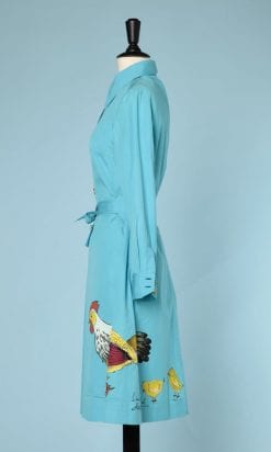 n6035_robe_percale_coton_turquoise_1970_peinte_poules_poussins_taille_38_pic001