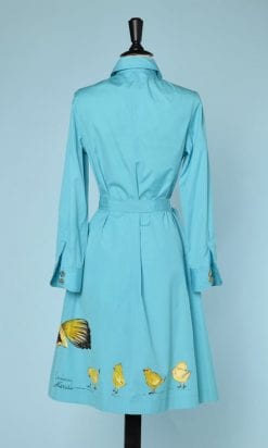 n6035_robe_percale_coton_turquoise_1970_peinte_poules_poussins_taille_38_pic001