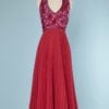 n5794_robe_voile_de_nylon_rouge_plisse_haut_paillete_strasse_taille_40_pic001