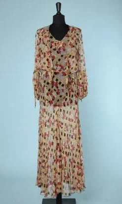 n6264_robe_bolero_mousseline_moutarde_carreaux_motifs_fleurs_noirs_blancs_rouges_pic001