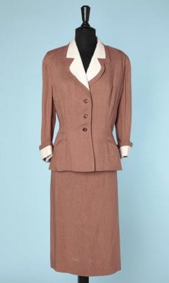 Tailleur en lin marron et blanc 1940