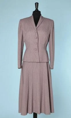 Tailleur en lainage à carreaux gris et rose 1940