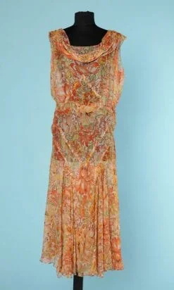 n6403_robe_1930_mousseline_imprimee_fleurs_orange_jaune_vert_marron_40_pic001