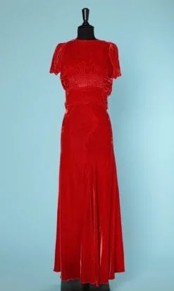 n6438_robe_longue_1930_velours_soie_rouge_orange_bolero_assorti_36_pic001