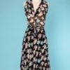 n6462_robe_vintage_mousseline_noire_imprime_danseuses_vertes_roses_bleu_orange_dos_nu_motifs_paillete_relief_taille_36_38_pic001